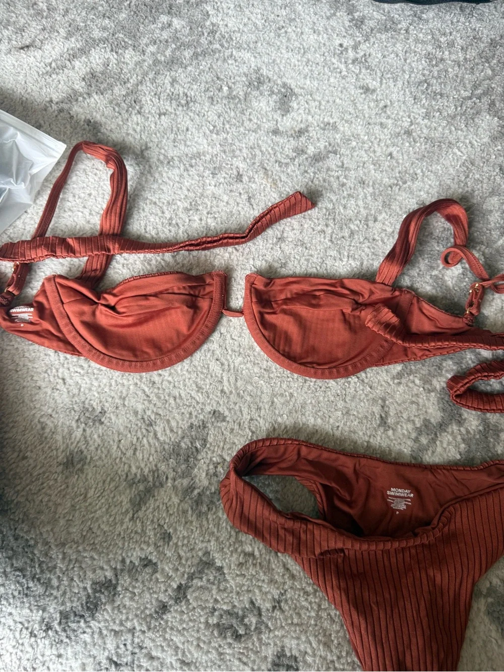 Monday Swimwear Ribbed Underwire Bikini Top in Rust Brown